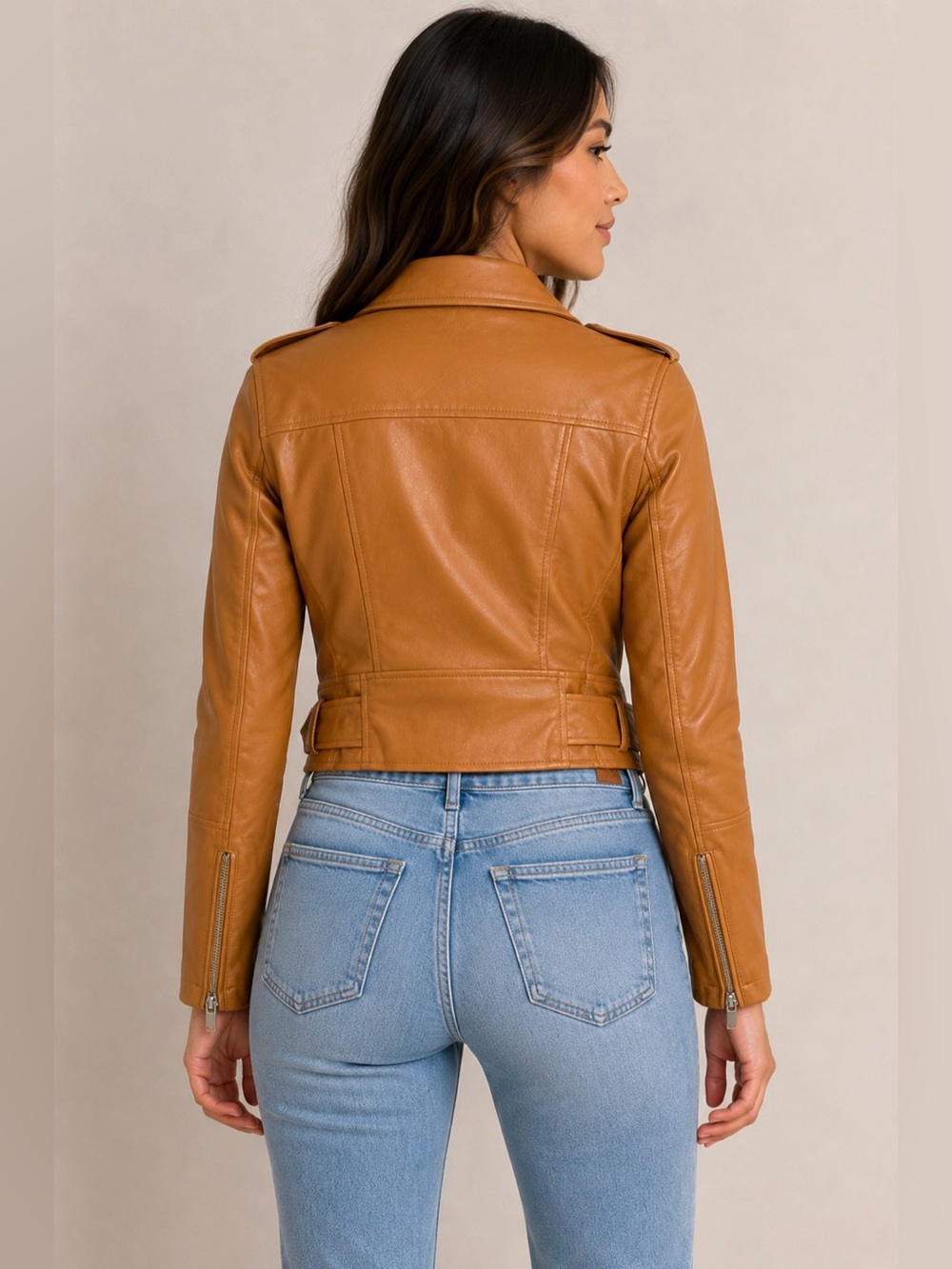 Bagatelle Collection Tan Vegan Leather Moto Jacket XS - Picture 2 of 6